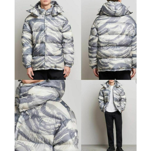 Moncler Genius Muted Cream Blue Gray Sage Army Paint Swatch Hooded Down Jacket S - Picture 1 of 16